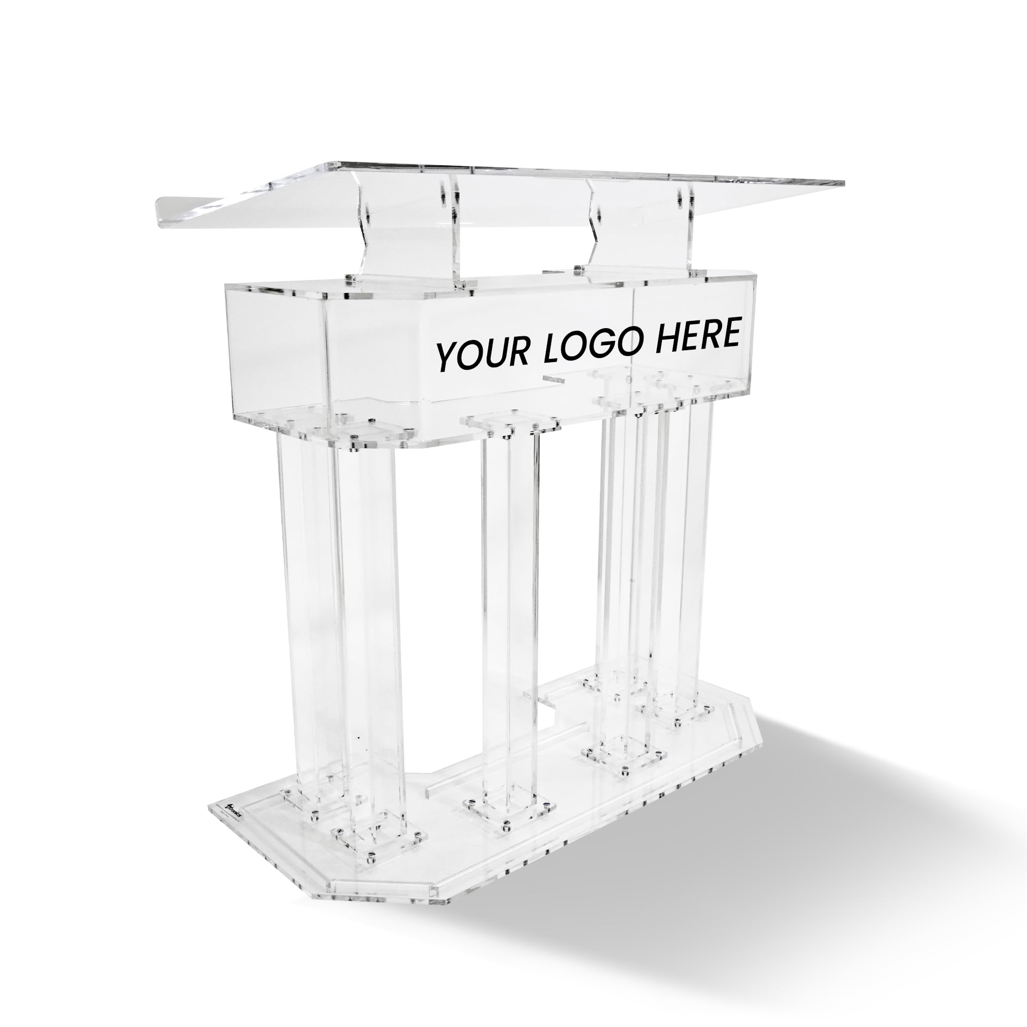 Kingdom Acrylic Lectern or Podium with 6 Column Base and a Wide Middle Shelf with Plenty of Space for Your Presentation Needs - Clear
