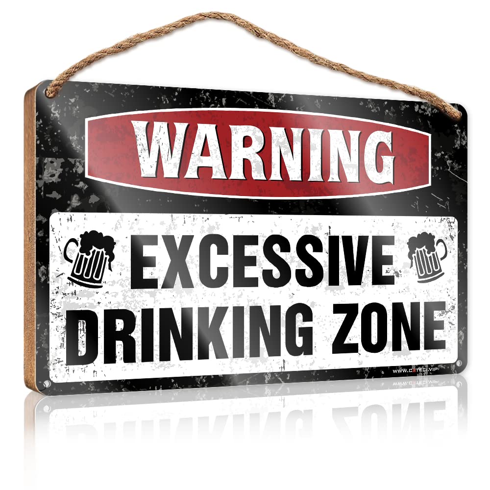 FZFN Bathroom Wall Wood Sign Warning Excessive Dring Zone Wooden Sign Outdoor Signs And Decor Bathroom Signs For Home(15X28CM)