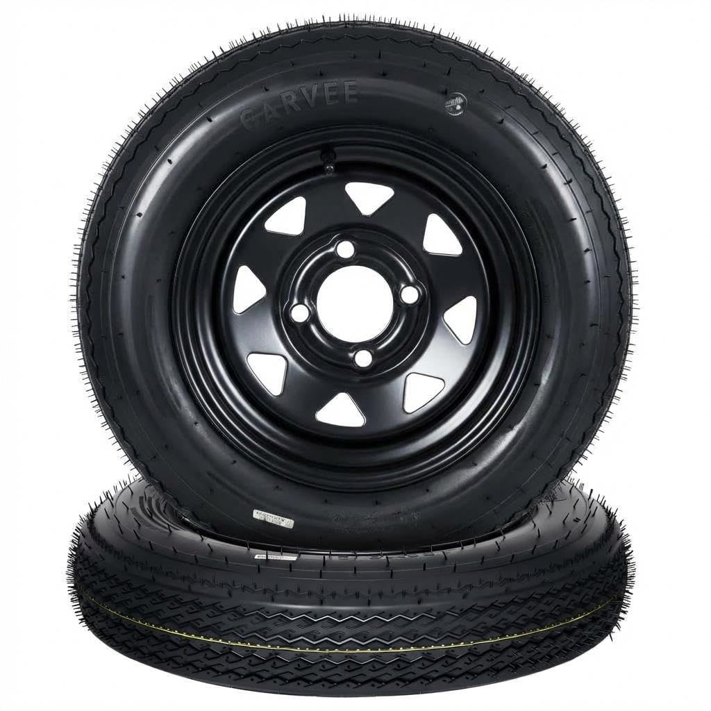 Photo 1 of ***STOCK PHOTO FOR REFERENCE ONLY***
 2-Pack 4.80-12 Trailer Tires with Rim, 6-Ply, 990 LBS Load, 4 Lug on 4 in Bolt Pattern, 12x4 in Steel Wheel, Heavy-Duty All-Weather Tires for Utility, Boat Trailers