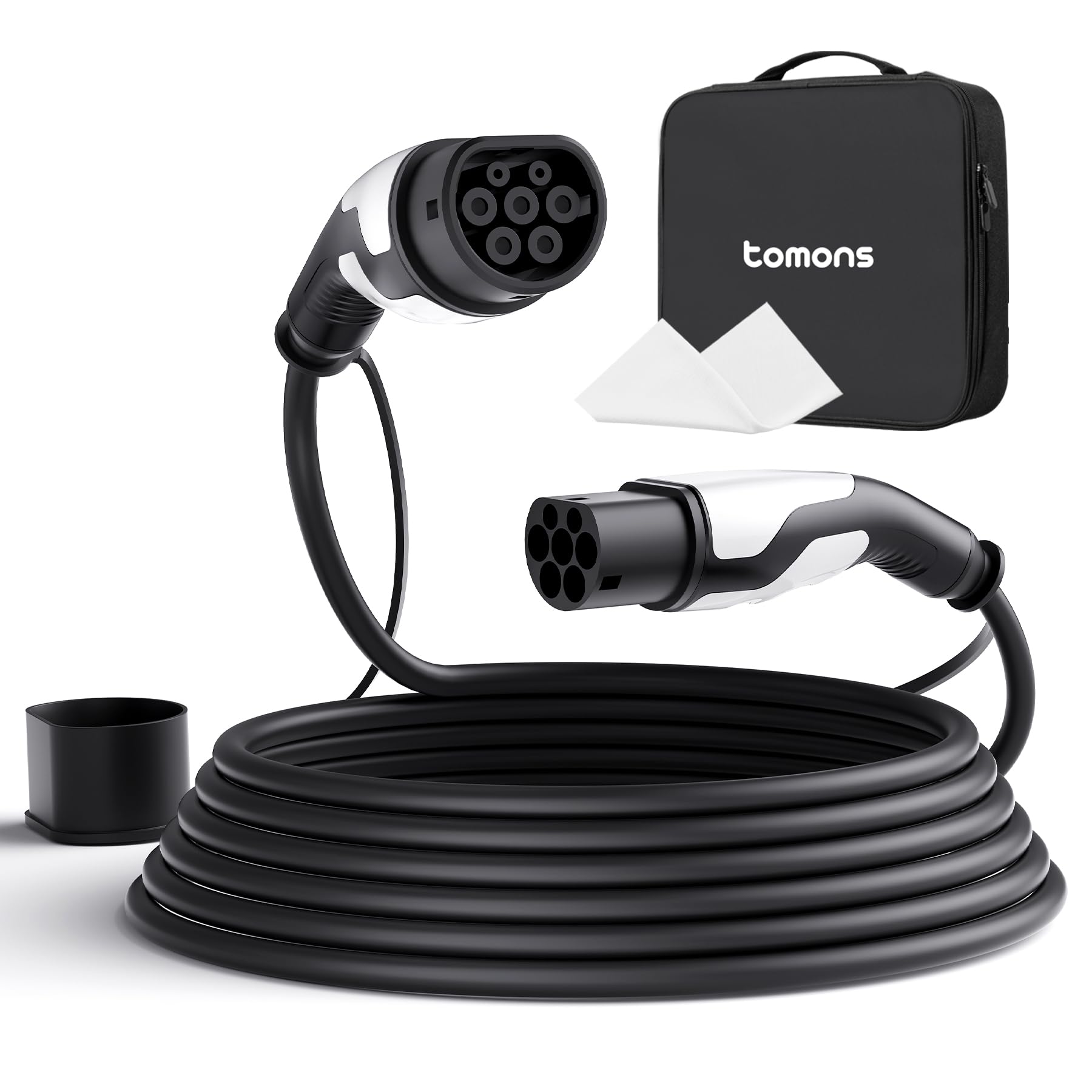 tomons Typ 2 Ladekabel, 22KW 5M 32A 3-Phasig,Elektroauto Typ 2 für EV/PHEV, Typ 2 auf Typ 2 EV mit Tragetasche und Mikrofasertuch für Model S/3/X/Y, ID.3, ID.4