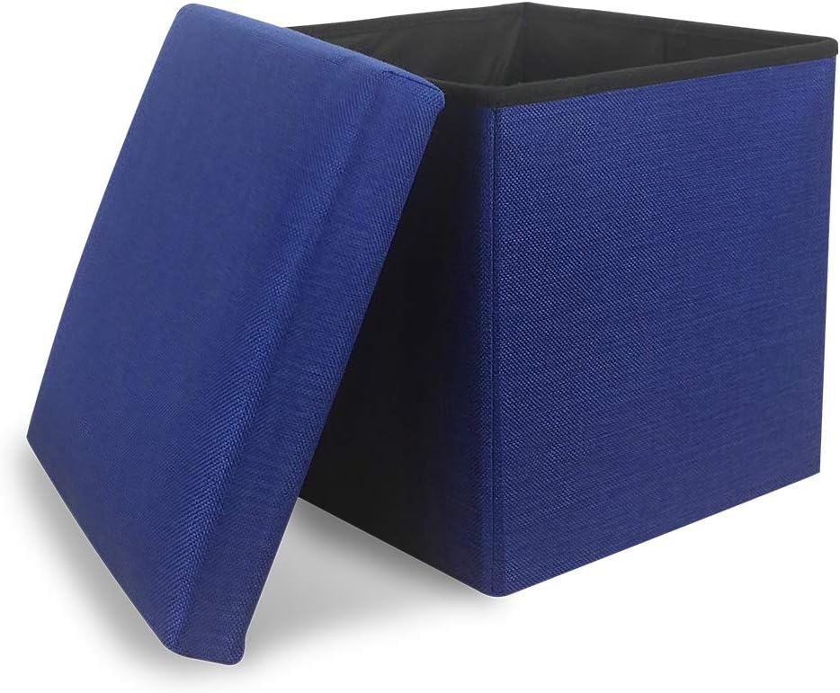Folding Storage Ottoman Storage Cube Seat Foot Rest Stool with Memory Foam for Space Saving, Square Ottoman 11.8x11.8x11.8 inches, Navy
