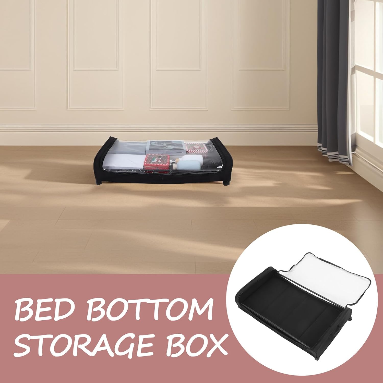 Bed Storage Box with Wheels and Lid, Small Rolling Underbed Shoe and Clothes Organizer 80x43x16cm Dustproof Bedroom Storage Container