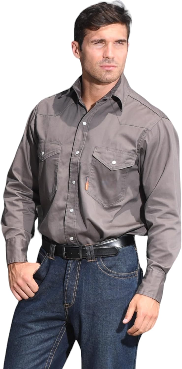 Rasco FR Men's Lightweight Snap Shirt, Designed in The USA, Premium White Pearl Snaps, CAT 2, NFPA 2112