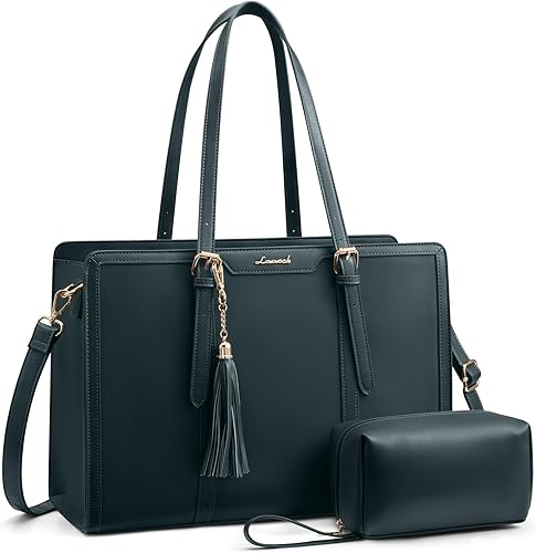 Miniatura 23 de LOVEVOOK Bolso Tote para Laptop para Mujeres - Bolsa para Laptop de PU Ligera de 15.6 pulgadas, Bolsa para Computadora de Gran Capacidad con Cartera