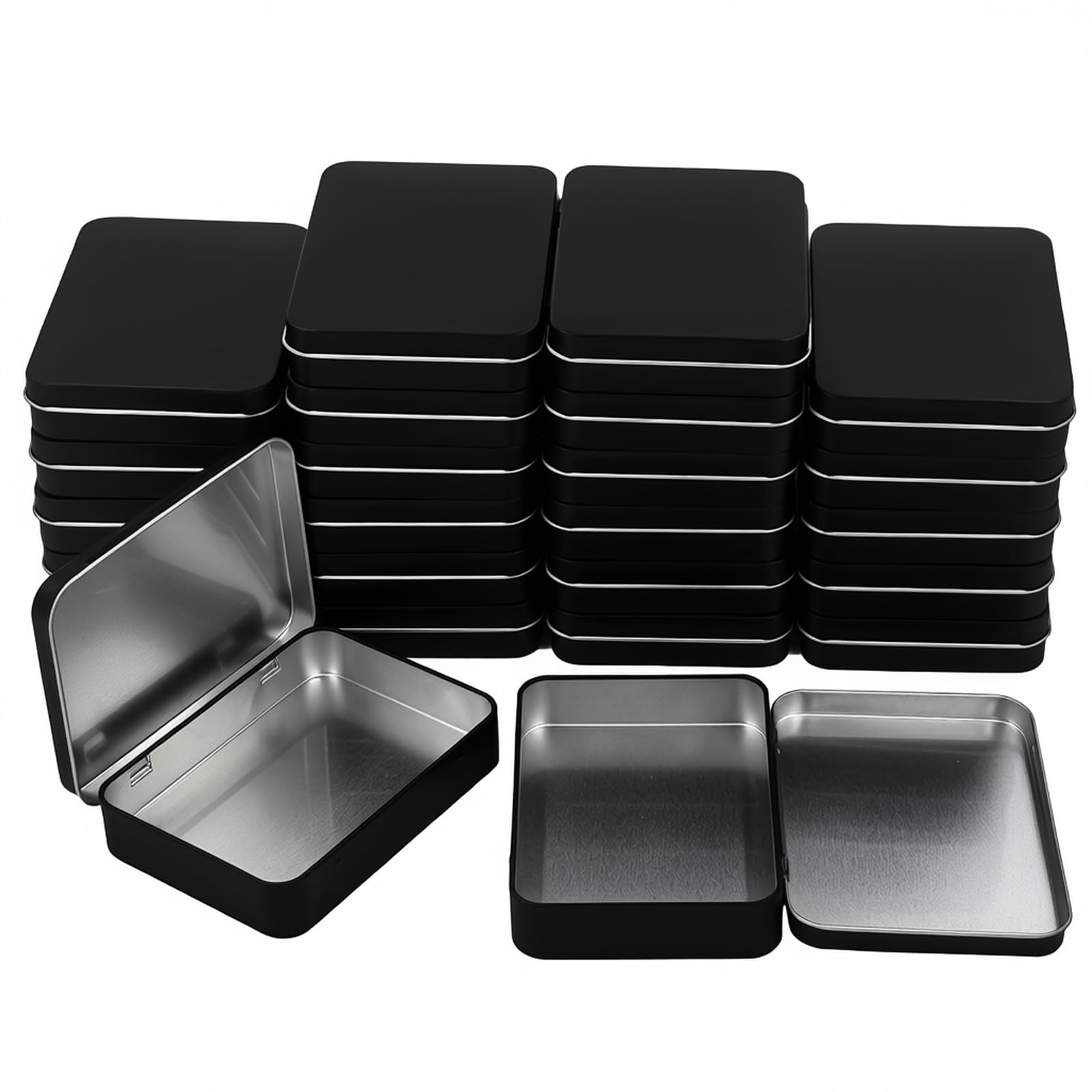 Goodma 24 Pieces Rectangular Metal Hinged Tins, Black, 11.5 x 8.5 x 2.2 cm