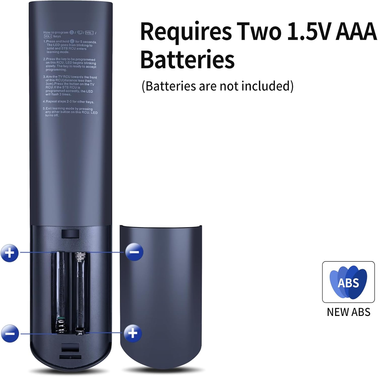 Image showing the back of the V3 Pro remote control with the battery compartment open, indicating where to insert two AAA batteries.