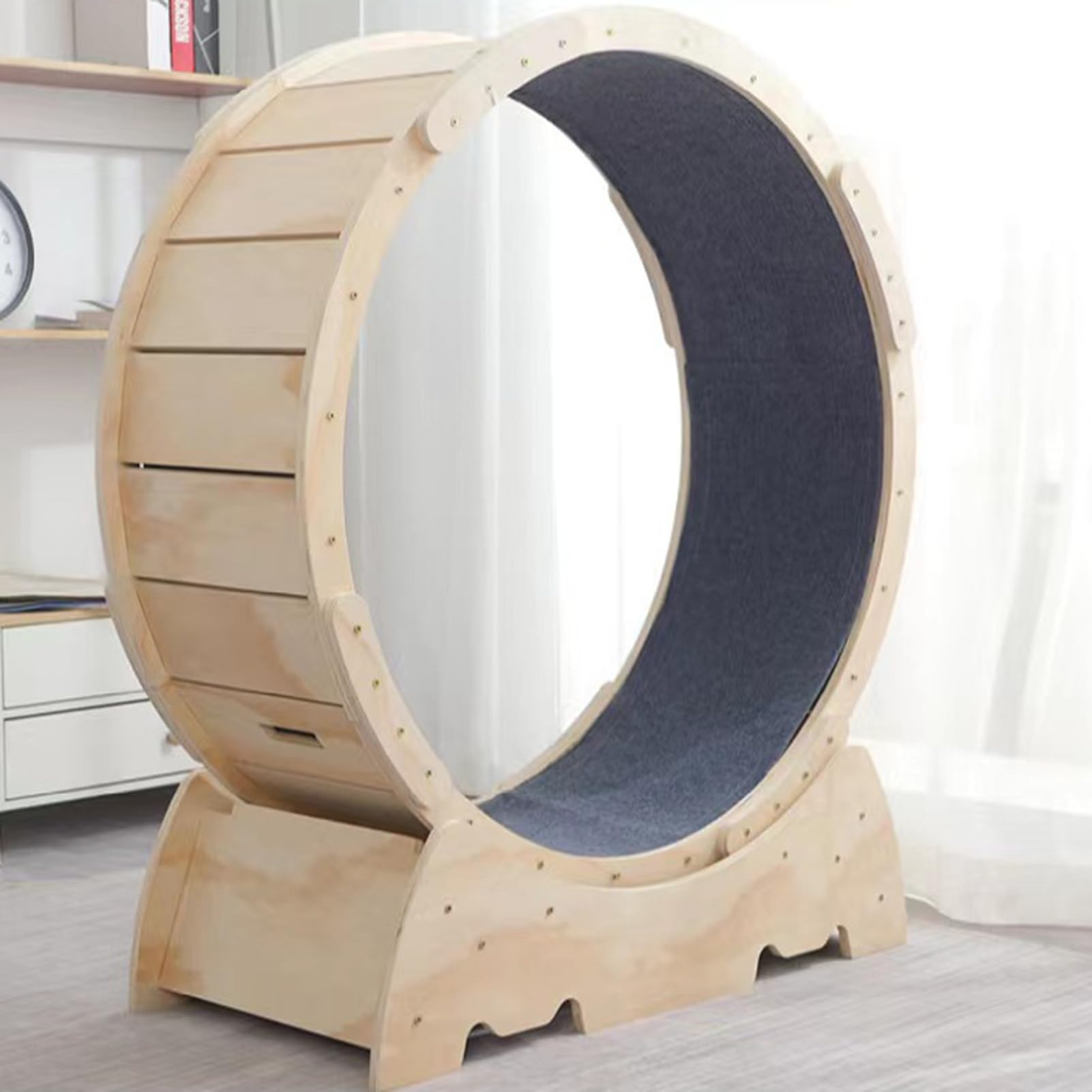 Saterkali Rueda de ejercicio para gatos de interior, rueda de correr para gatos con pista alfombrada, cinta de correr para gatos con mecanismo de bloqueo, rueda de correr, regalo para pérdida de peso