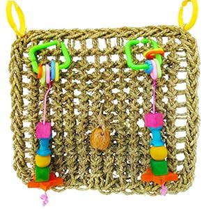 SunGrow Vogel Foraging Muur Speelgoed met Hanging Hook, Zeegras Geweven Mat Veilig te Kauwen, Voor Beak Oefening en IQ…