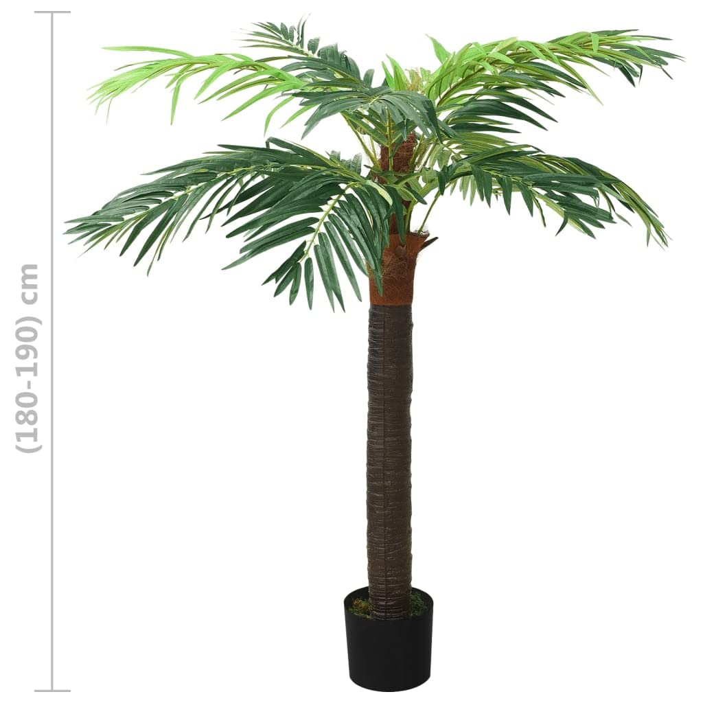 Palma fenice artificiale con vaso, 190 cm, verde, pianta artificiale con 12 foglie, pianta decorativa per soggiorno e ufficio, pianta da interni in legno massiccio e plastica