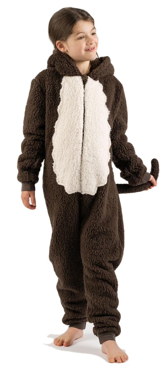 Costume intero da scimmia marrone per bambini, per la Giornata Mondiale del Libro, per ragazzi e ragazze, in morbido pile con coda, taglie da 2 a 13 anni
