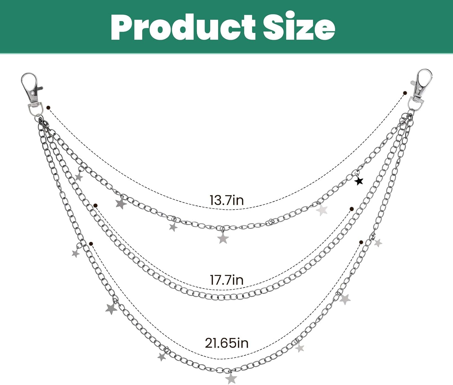Qianyu Star Pants Chain Goth Rock Silver Punk Jeans Belt Chains Y2k Vintage Chunky Trouser Pocket Keychains Cute Hip Hop Wallet Layered Jewelry Accessories for Girls Men Women