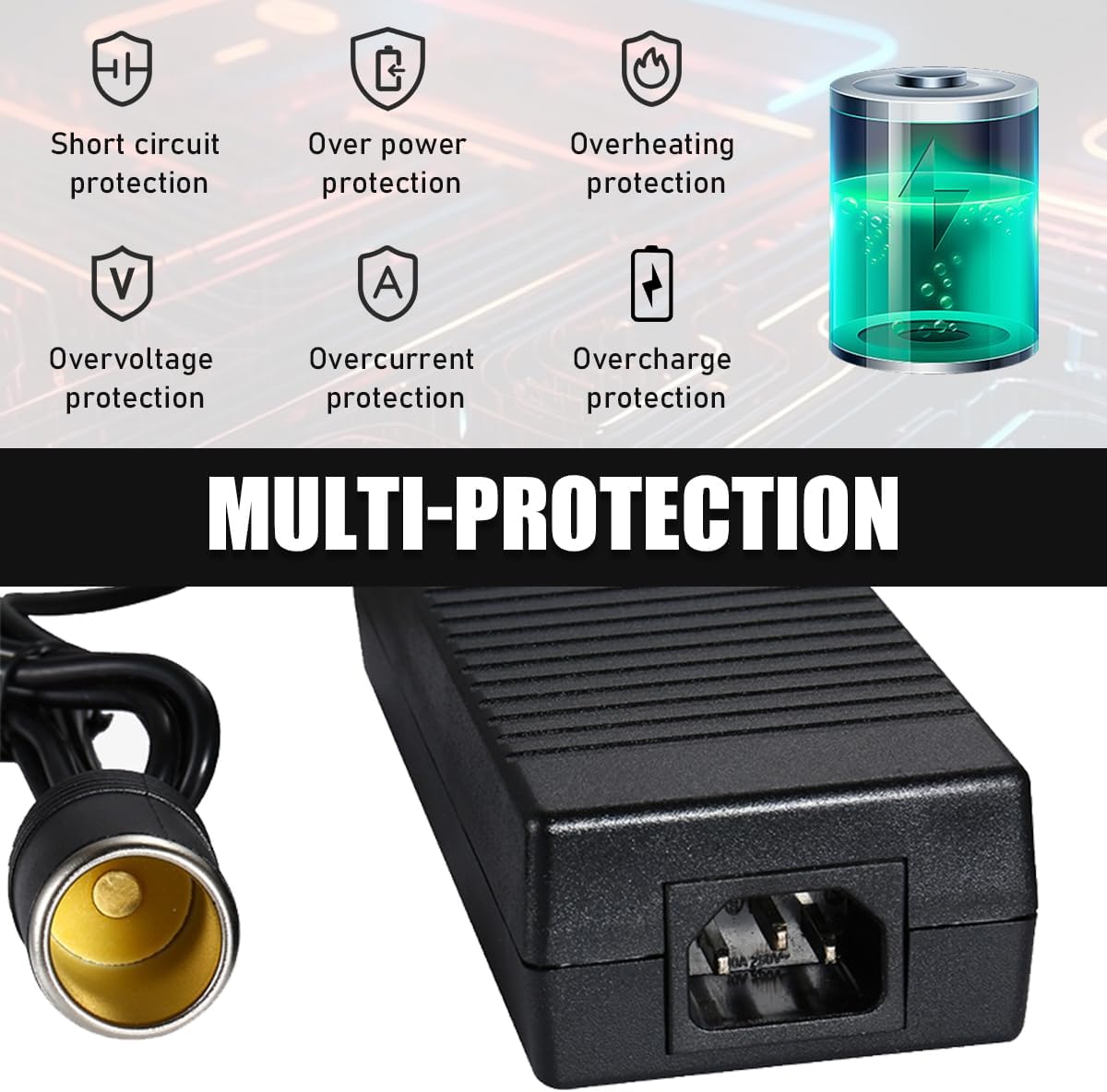 AC to DC Converter, 220V to 12V 15A Power Adapter Cigarette Lighter Socket, Power Supply Adapter Transformer for Tire Inflator Car Refrigerator Vacuum, Car Accessories