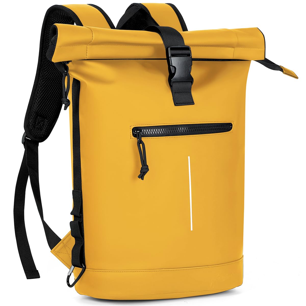 Lekeinchi Zaino Rolltop Uomo Donna Porta PC 17 Pollici | Zaino Impermeabile Uomo Donna - Rains Zaino con Strisce Riflettenti - Zaino da Viaggio Espandibile - Casual Lavoro Università - Giallo