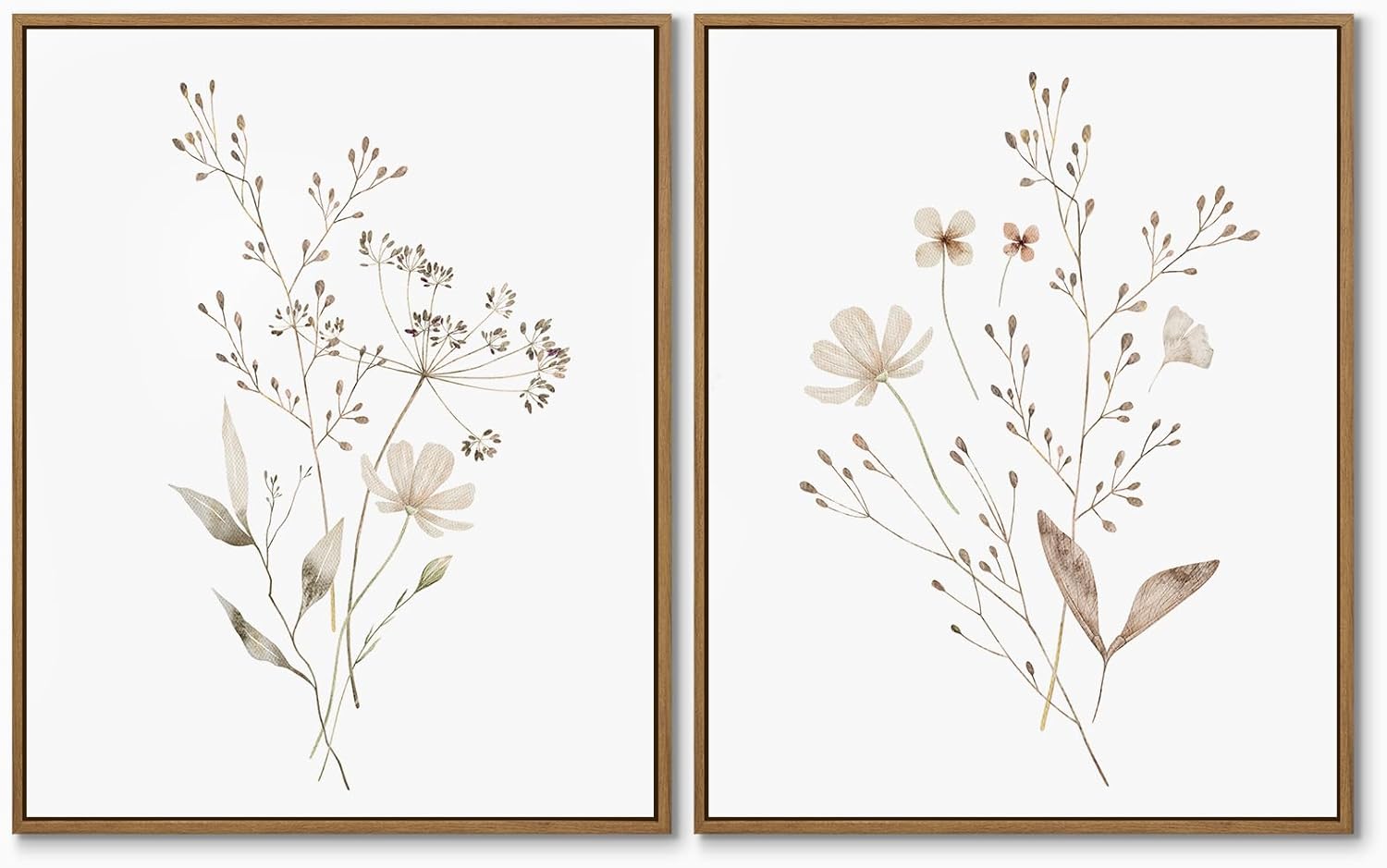 Boho Wall Art Set of 2 Watercolor Botanical Floral Picture Blossomy Wildflower Canvas Art Prints Minimalist Flower Wall Decor for Living Room Bedroom Bathroom Home Office Decoration, 11x14 Inch Framed Watercolor Botanical (Framed) 14L" x 11W"