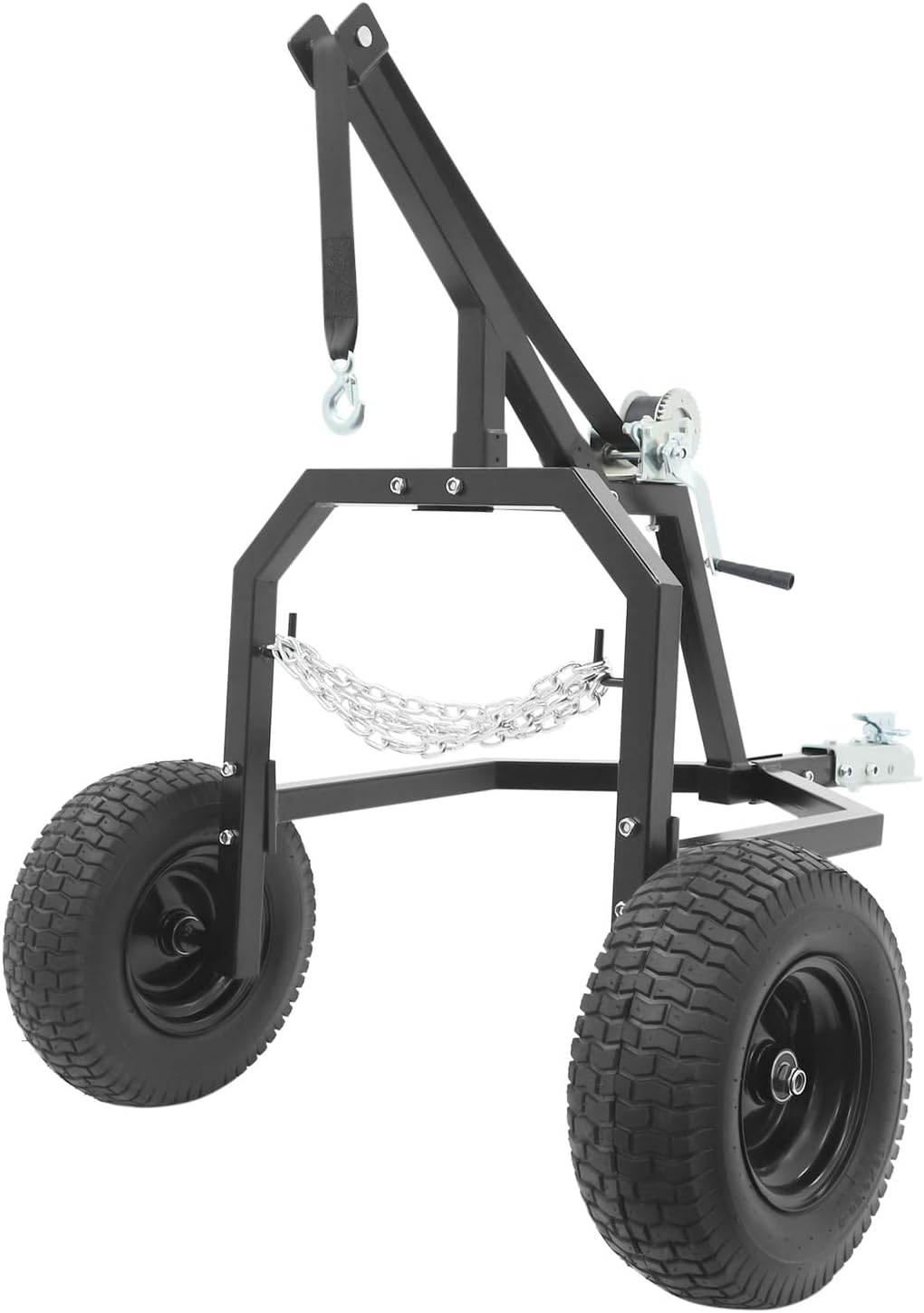 ATV Log Skidding Arch, 1600 lbs Capacity Heavy Duty Log Holder Set, 24in. Dia. Capacity Steel Forestry Arch Dolly with 16" Pneumatic Tires & Manual Winch for Farm, Commercial Lumber Transport (Black)