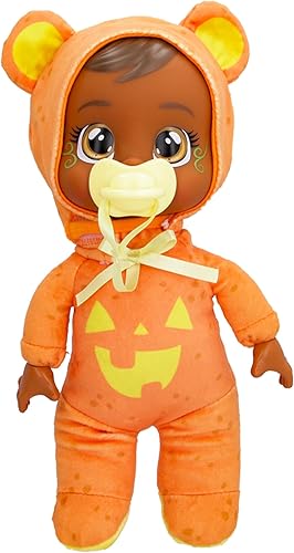 Cry Babies Tiny Cuddles Halloween Bonnie - Muñecas de bebé de 9", llora lágrimas reales, pijamas con temática de calabaza naranja y amarilla