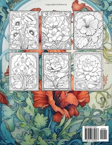 Whimsical Gardens Art Nouveau Grayscale Coloring Book #TOP14