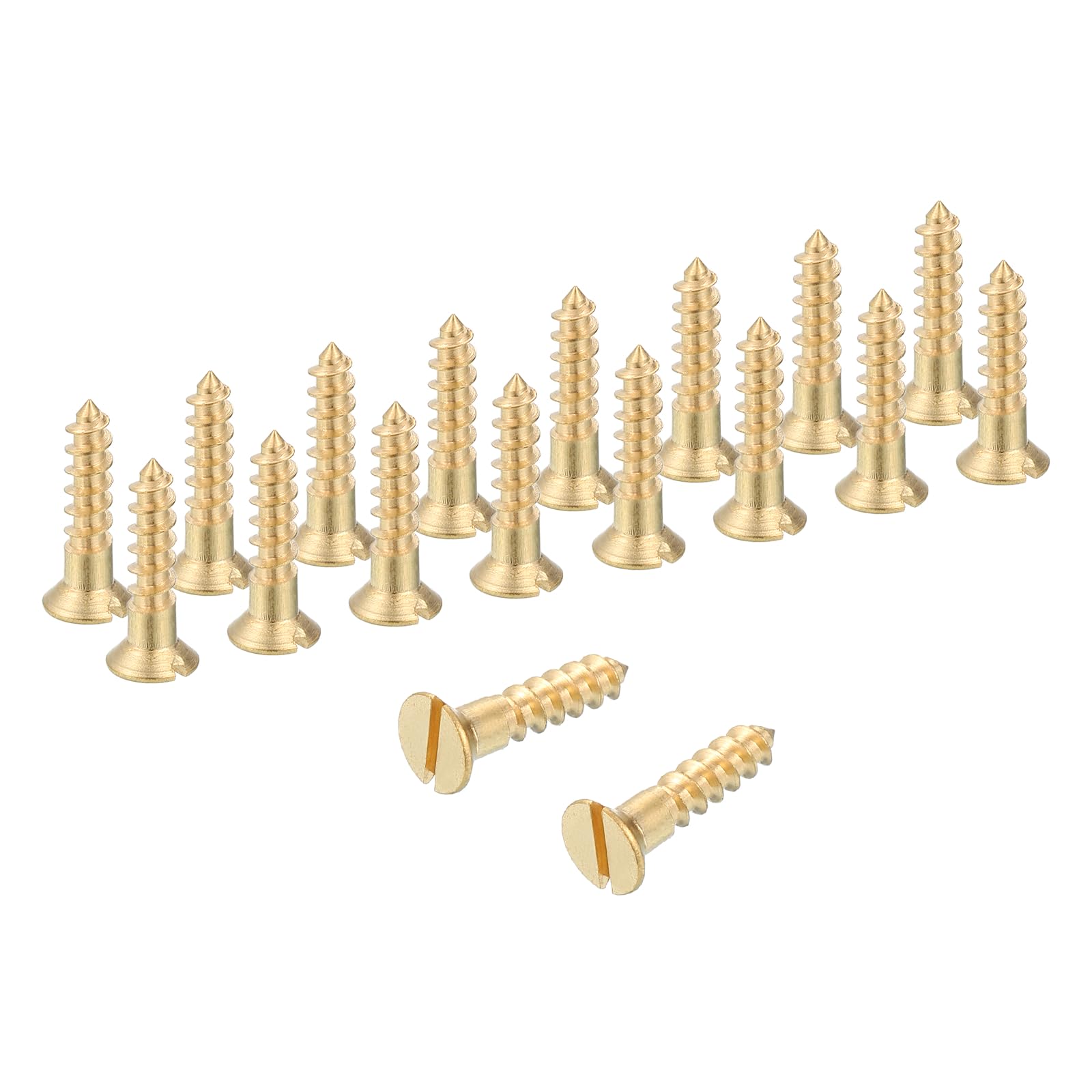 sourcing map Wood Screws, M3.5 x 16mm Brass Slotted Flat Head Self Tapping Screw Quick Metal Self-Tapping for Indoor Household Appliances Furniture Woodworking Pack of 28