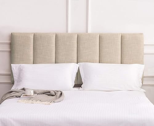 Miniatura 4 de Yongchuang Cabecero tapizado tamaño queen de lino para cama tamaño queen, altura ajustable, panel moderno color Avena Avena,Blanco gris,Blanco
