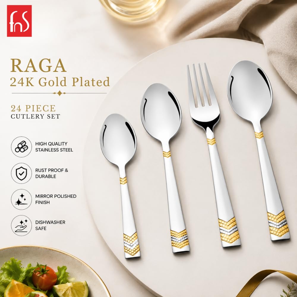 24K Gold Flatware Set - Premium Stainless Steel Cutlery with Stand -2