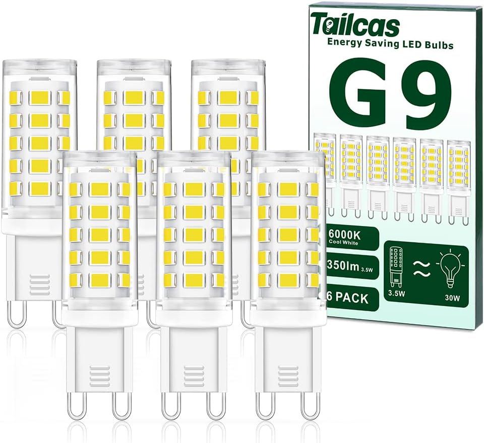 Tailcas Ampoules G9 LED, Blanc Froid 6000K 3.5W Equivalent 28w 33W 40W