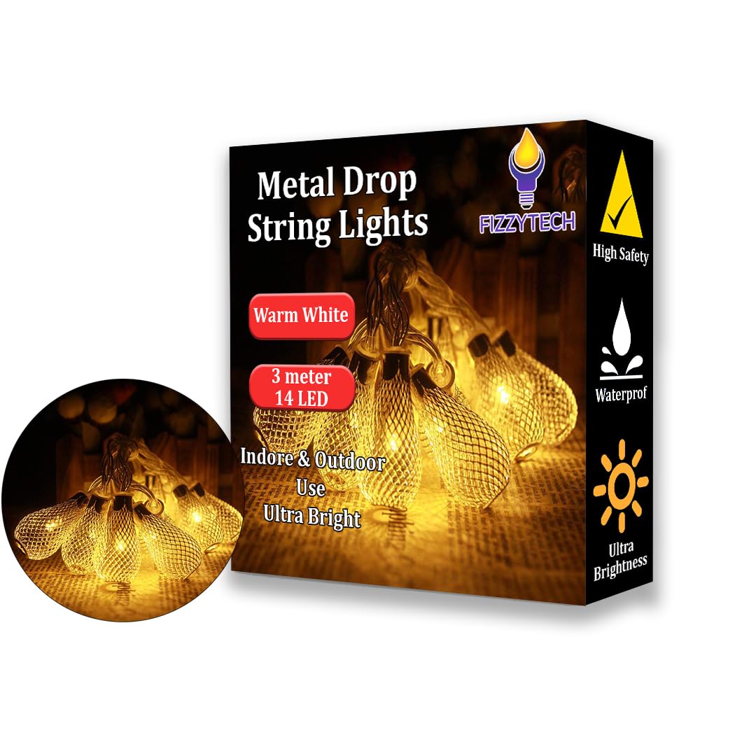 fizzytech Metal Diya Ball 10 LED 3 Meter White Wire String Light Fairy Lights for Diwali and Festival Lights of Home Decoration - Warm White (B08KXN3PDN) Amazon Price History, Amazon Price Tracker