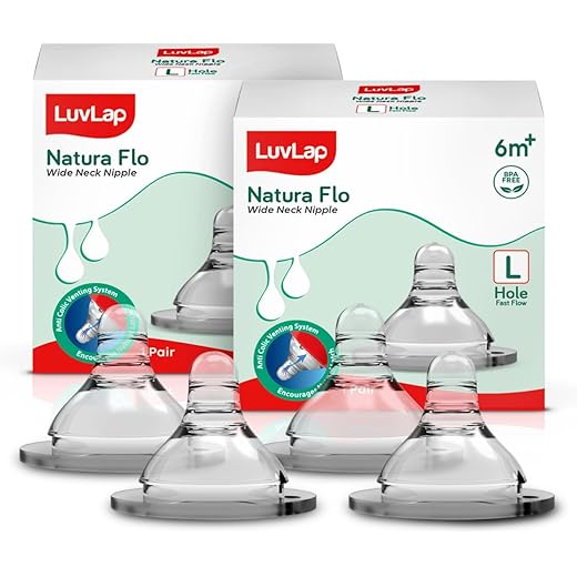 LuvLap Wide Neck Teat Fast Flow Pack of 4