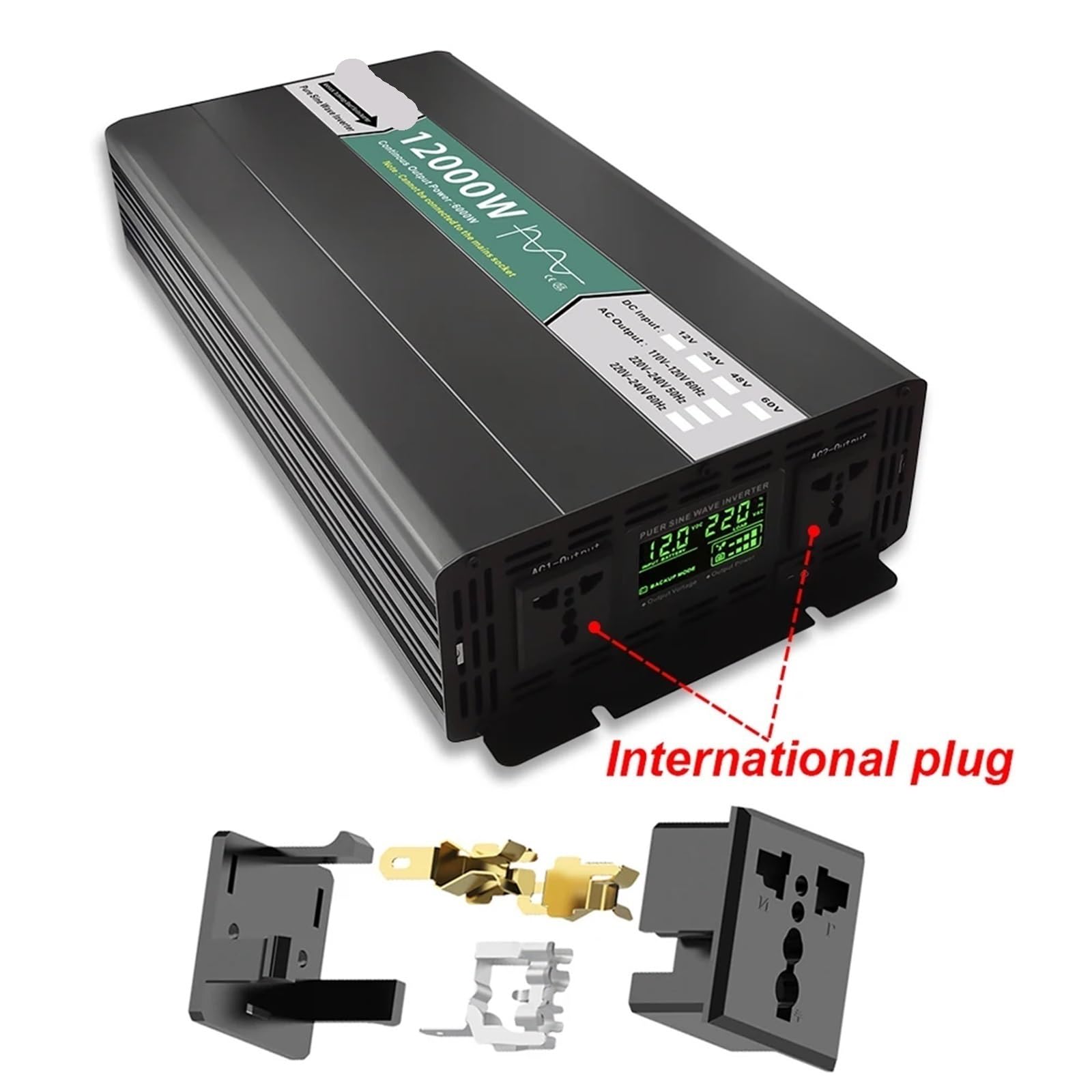 Czysty sinusoidalny falownik DC do AC 8000 W 12000 konwerter napięcia przenośny samochodowy Solar LED Inverter Kemping na świeżym powietrzu(48V 8000W,220-240 60Hz)