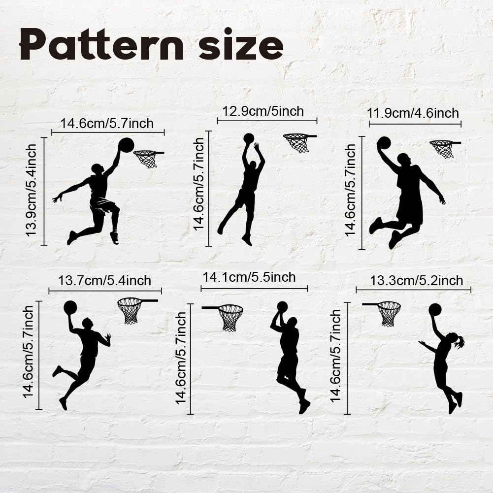 AHANDMAKER Lot de 6 autocollants pour interrupteur avec silhouette de joueur de basket-ball - Autocollant mural « Jouer au basket-ball » - Autocollant mural pour interrupteur