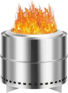 Smokeless Firepit, 27 Inch Stainless Steel Outdoor Portable Fire Pit with Removable Ash Pan and Carry Bag, Wood Burning Firepits for Outside with Stand, Ideal for 6 or More People, Silver