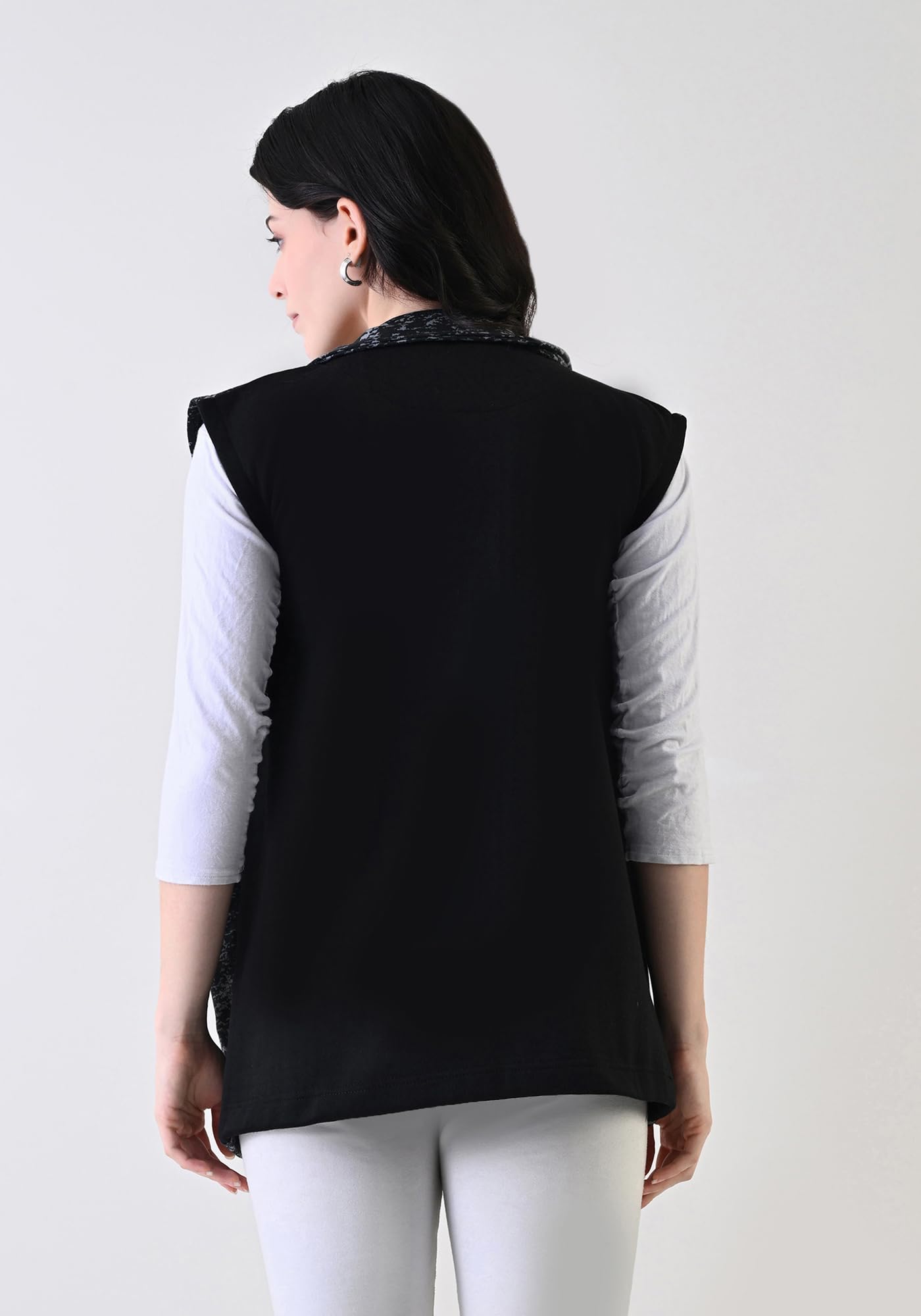 Women Fleece Warm Zipper Open Sleeveless Jacket for Winter (Pack of 1) Black 3