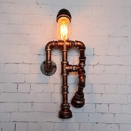 Vista 3 de Lámpara de pared industrial Steampunk – Lámpara de tubo retro E27 hecha a mano, aplique de soporte de metal para decoración única del hogar e