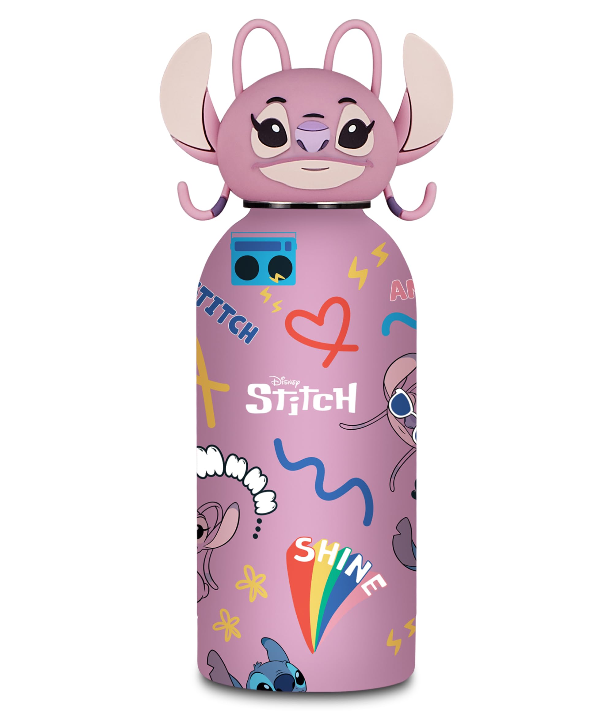 Seven Lilo & Stitch Trinkflasche, Thermosflasche, Wasserflasche, Thermosflasche aus Edelstahl, 350 ml, Silikondeckel, Kinder, Jungen, Mädchen, Geschenkidee, rosa, offizielles Produkt