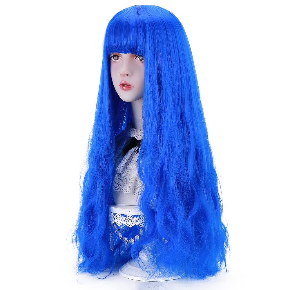 STYLER Long  Synthetic Wig with Bangs - Natural Long Wavy Cosplay Wigs for Women Halloween Christmas 30" (White): Blue