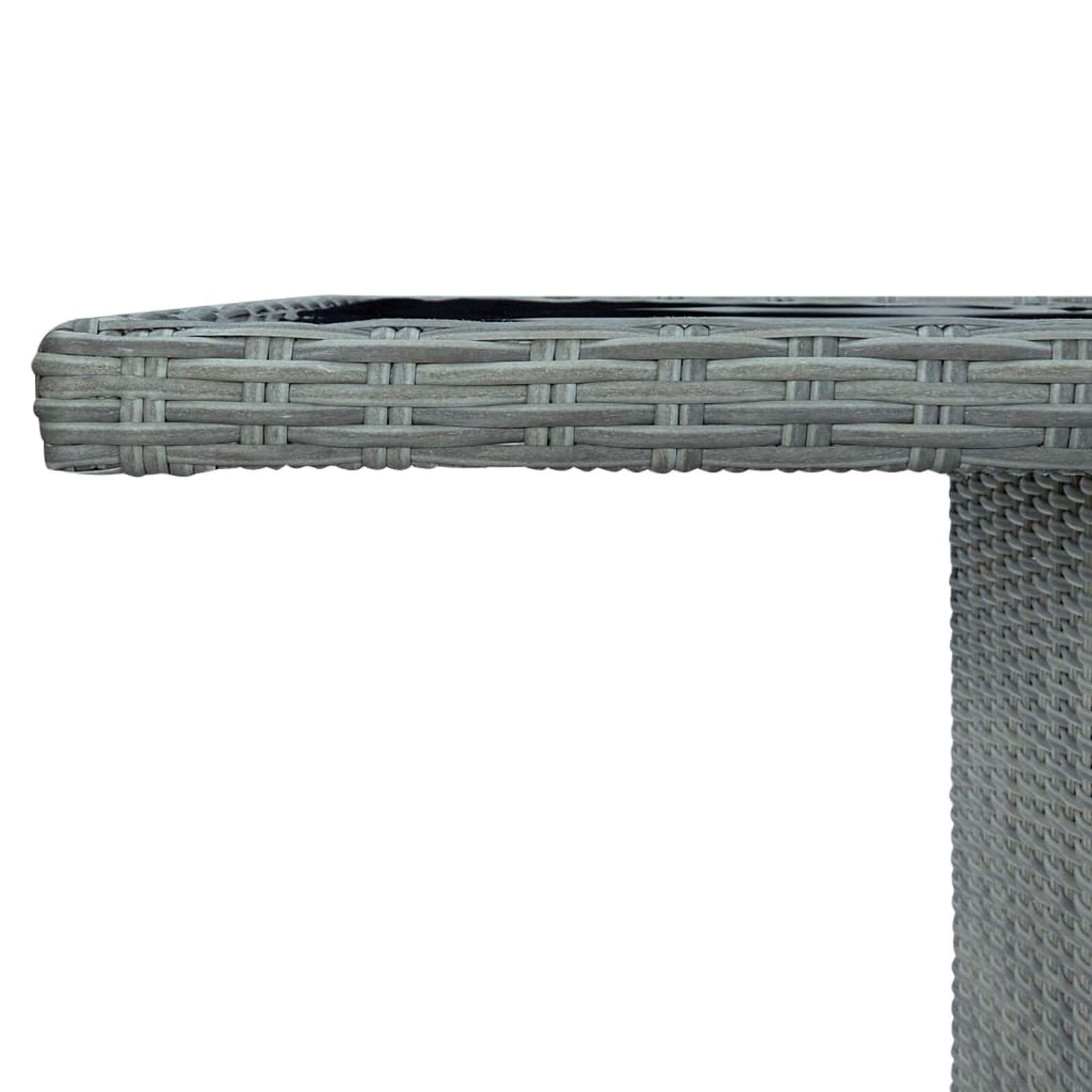 Mesa de jardín para exteriores, mesa de jardín, mesa de balcón, resistente a la intemperie, mesa de terraza, gris claro, poliratán y cristal templado