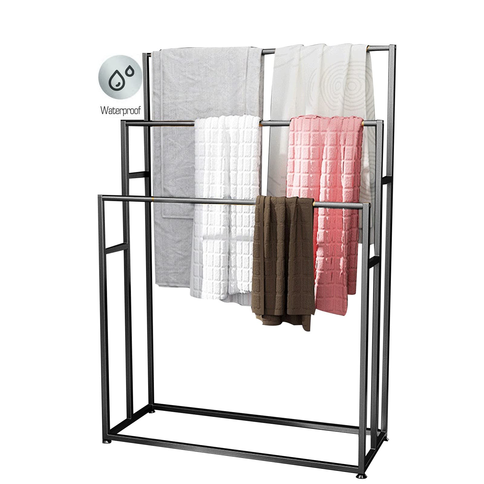 Toallero de metal de 3 niveles negro para organizar el baño