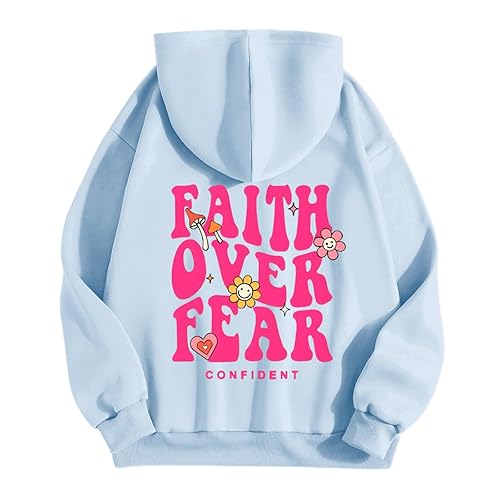 Girl's Faith Over Fear Hoodie Christian Religious Inspirational Sweatshirt for