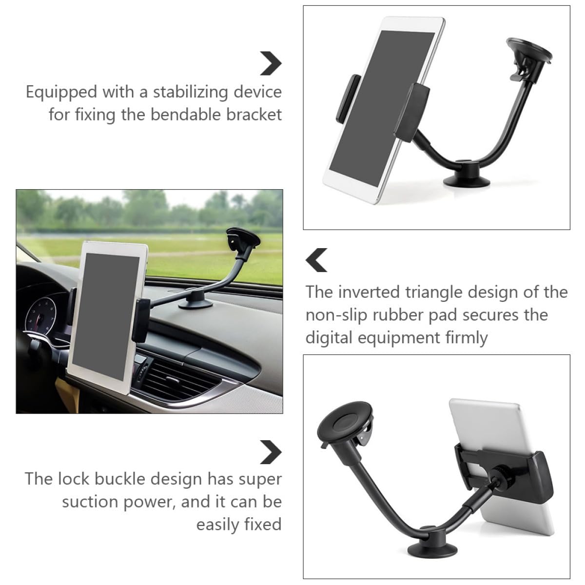 Healeved Supporto per Telefono Auto Ventosa Nero, Braccio in Silicone Antiscivolo, Previene Vibrazioni, per Smartphone e Tablet in Auto