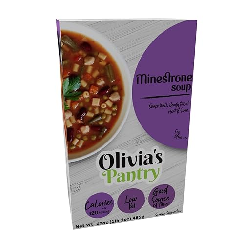 Olivia's Pantry - Sopa Minestrone con verduras saladas, pasta y frijoles - Listo para comer  Agite bien y caliente y sirva  Bajo en grasa, 120 cal