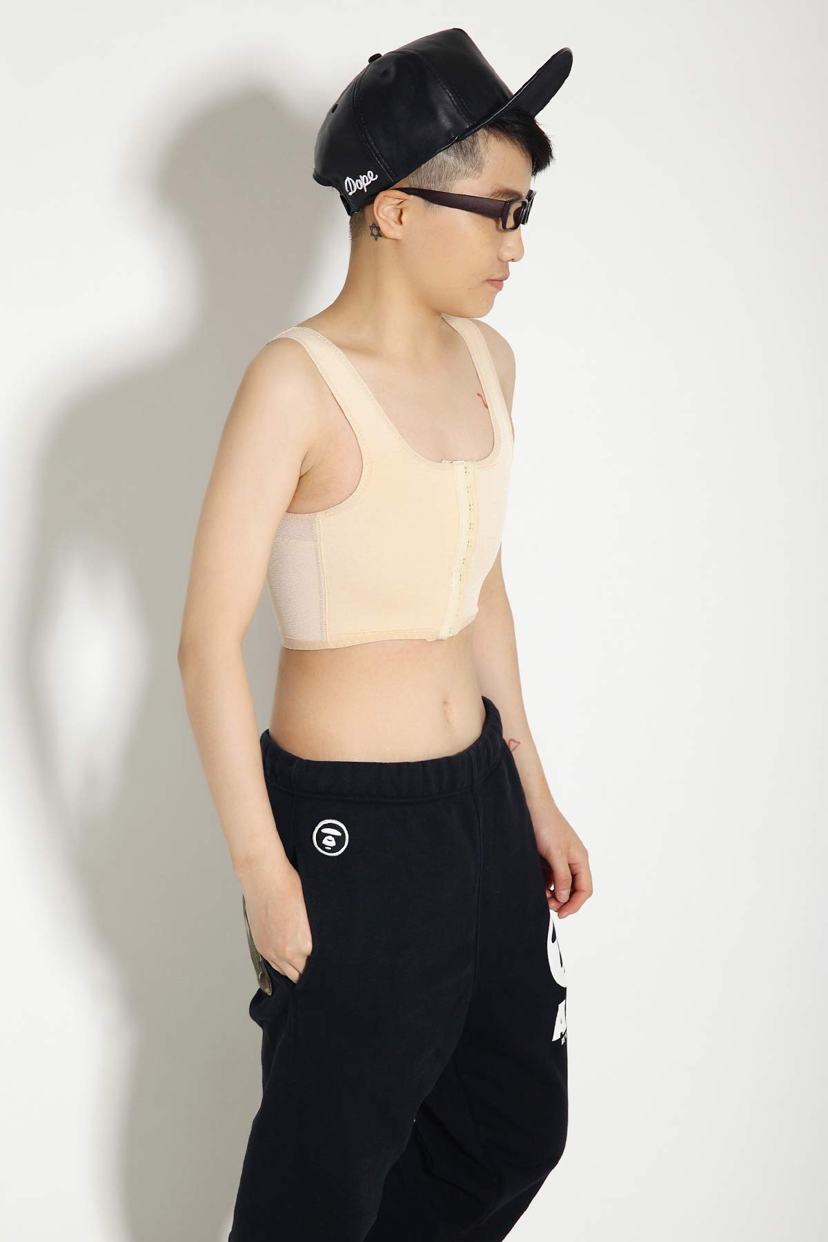 BaronHong Middle Zip Up Elastic Chest Binder Corsetto Short Canotta per Tomboy Trans Lesbian