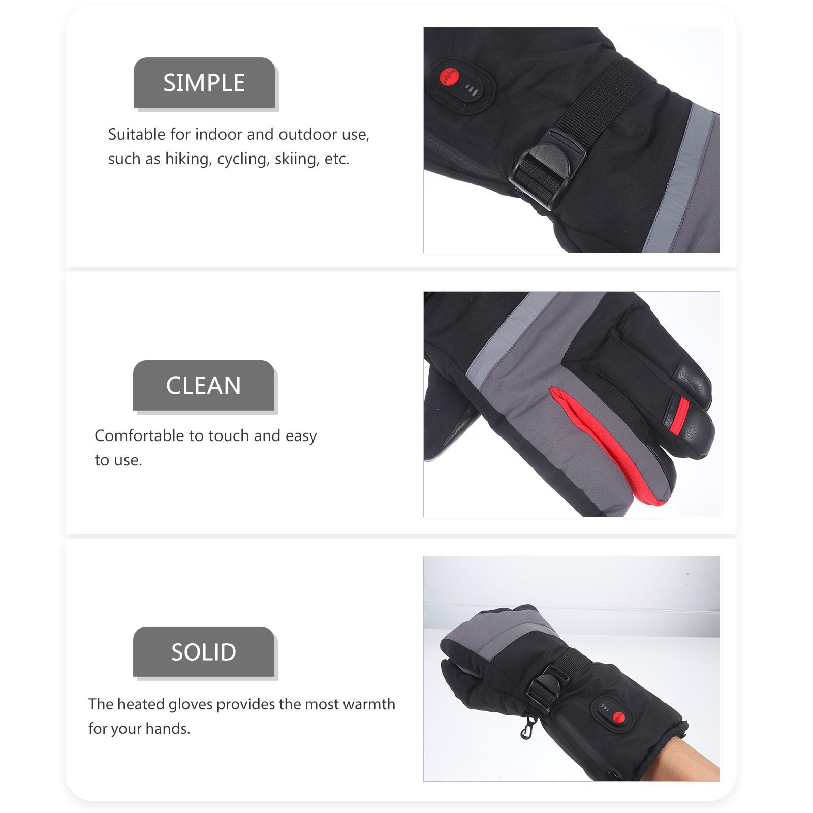Ciieeo Guantes de Esquí Calefactables Negros para Adulto Niveles | Tejido, Calefacción Total de Mano, sin Batería Incluida, para Esquí y Riding