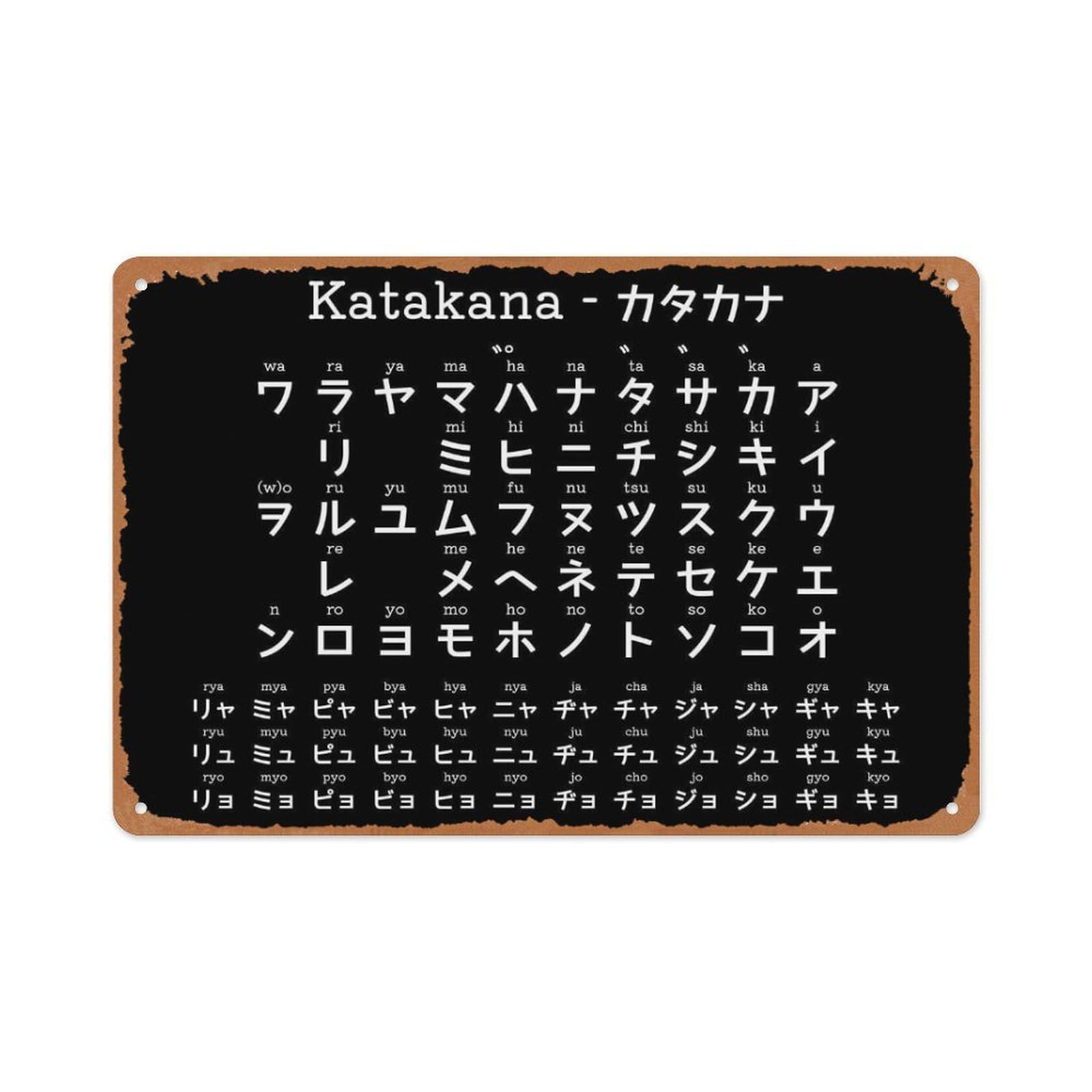 peiyeety Anime Metal Poster Japanese Alphabet Chart Figure Poster Metal Tin Sign Japanese Katakana Chart Wall Art Decor Tin Sign Plaque 8x12inch