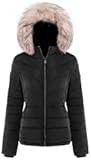 Women's Warm Winter Quilted Puffer Short Coat High Collar Jacket with Removable Faux Fur Hood