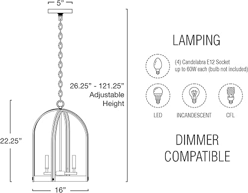 Miniatura 5 de Kira Home Sinclair - Lámpara colgante de granja de 22 pulgadas, 4 luces, lámpara de vestíbulo, estilo madera de roble gris + acabado negro arenado
