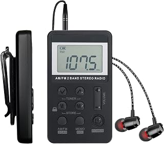Portable AM/FM Pocket Radio with Digital Tuning LCD Display, SWDSTP Rechargeable Mini Radio with Stereo Earphone and Removable Belt Clip for Walking, Jogging