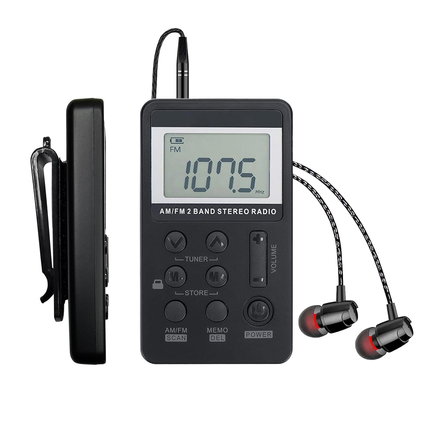 Portable AM FM Pocket Radio with Digital Tuning LCD Display SWDSTP Rechargeable Mini Radio with Stereo Earphone and