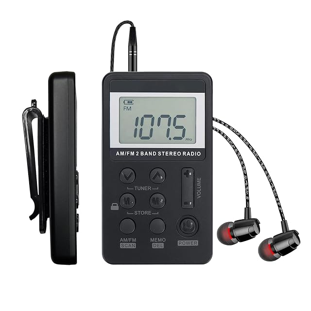 Portable AM FM Pocket Radio with Digital Tuning LCD Display SWDSTP Rechargeable Mini Radio with Stereo Earphone and