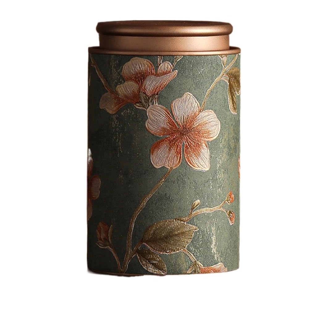 Tea Storage Tin - Airtight Metal Sealed Jar for Loose Leaf Tea, Portable Round Tea, Coffee & Sugar Storage Canister, Home Kitchen Decor(Green-L)
