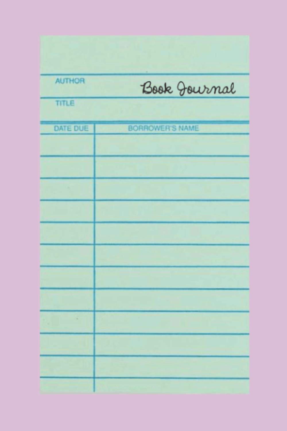 Library Date Due Checkout Card Book Journal (Mint Green on Light Purple)