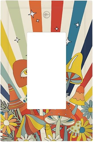 Miniatura 34 de 70s Retro Sun 1 Gang Outlet Covers Dúplex Receptáculo Hippie Hongo Placa de pared Decorativa Boho Sol Sunrise placa frontal Placa de interruptor